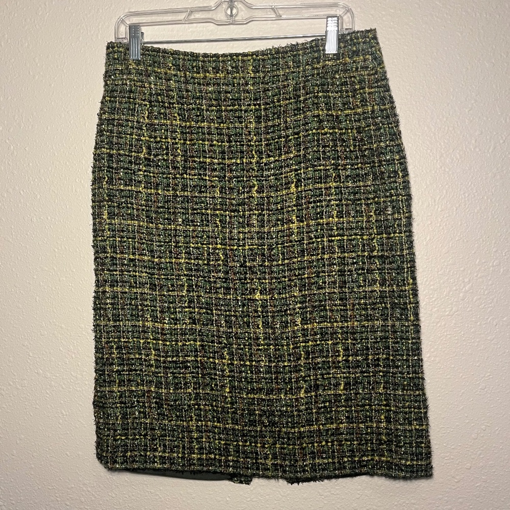 J Crew No.2 Pencil Skirt, Green Pattern, Size 10